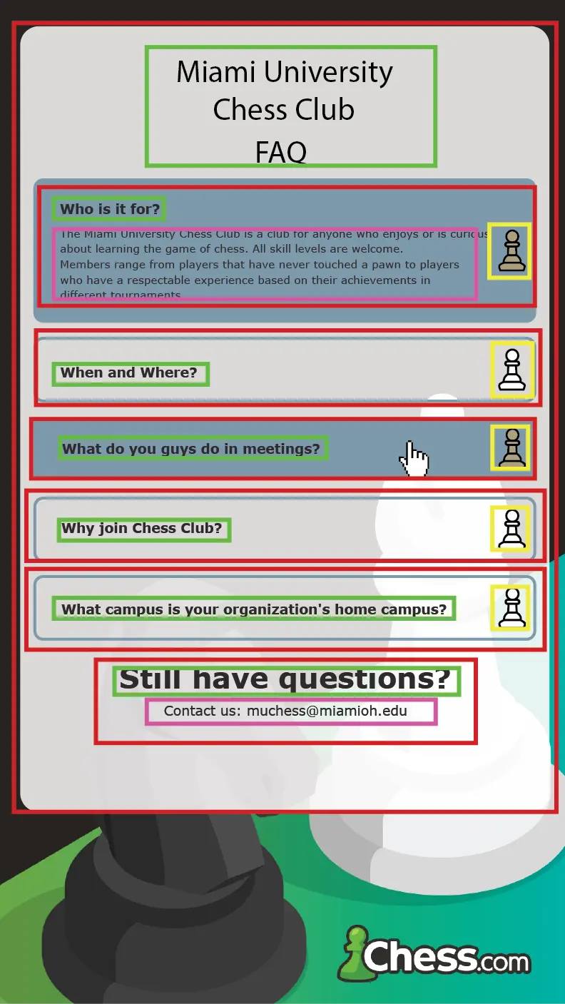 FAQ Wire Frame with annotations